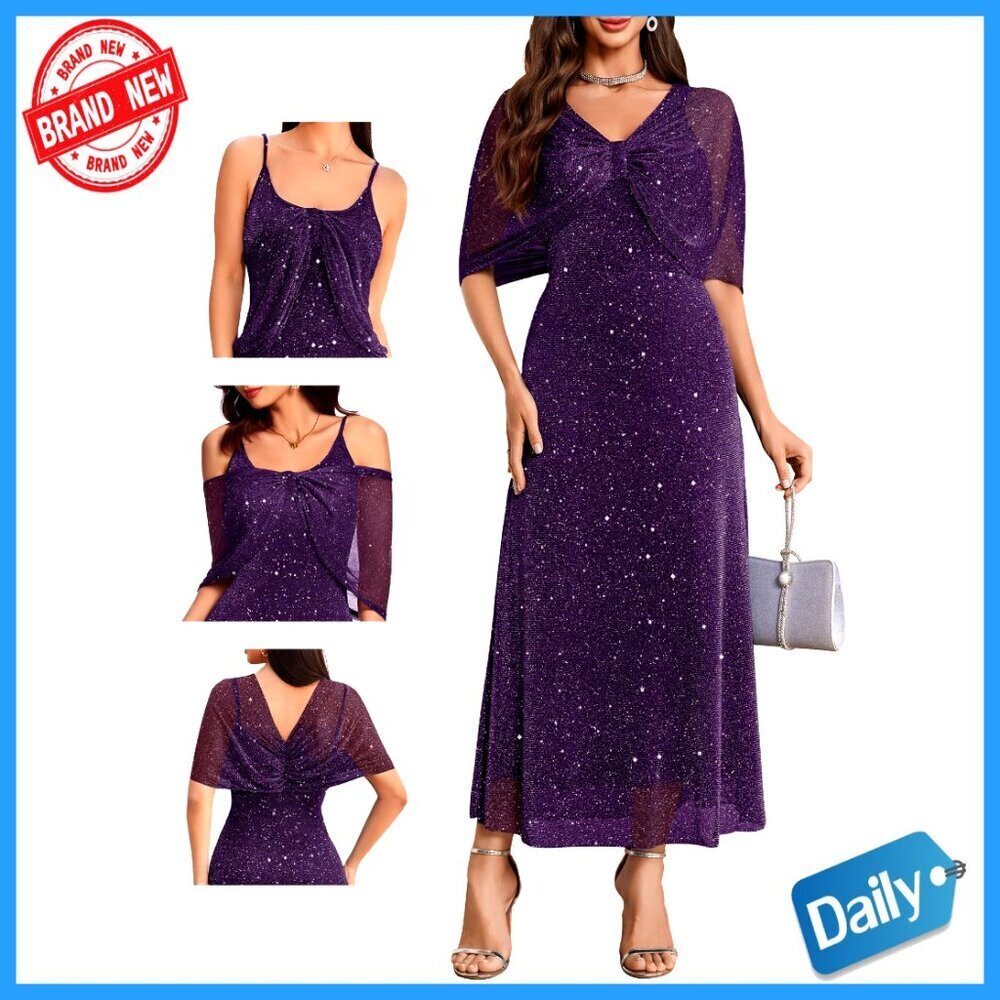 Sequin Formal Cocktail Dress Elegant Evening Wear with Shawl Versatile Fit